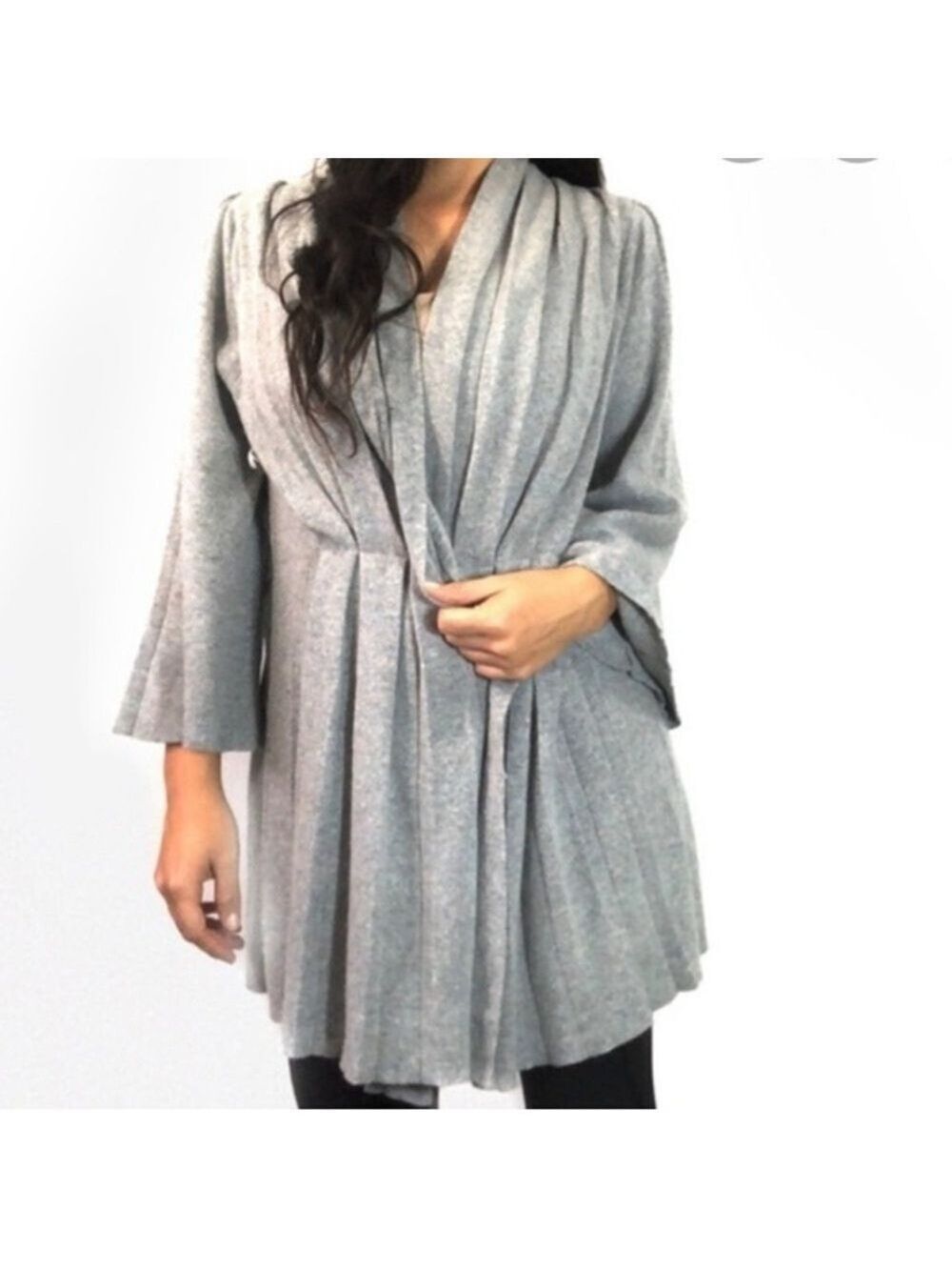Anthropologie Moth Puckered and Pleated Cardigan Grey Small Angora Rabbit Wool